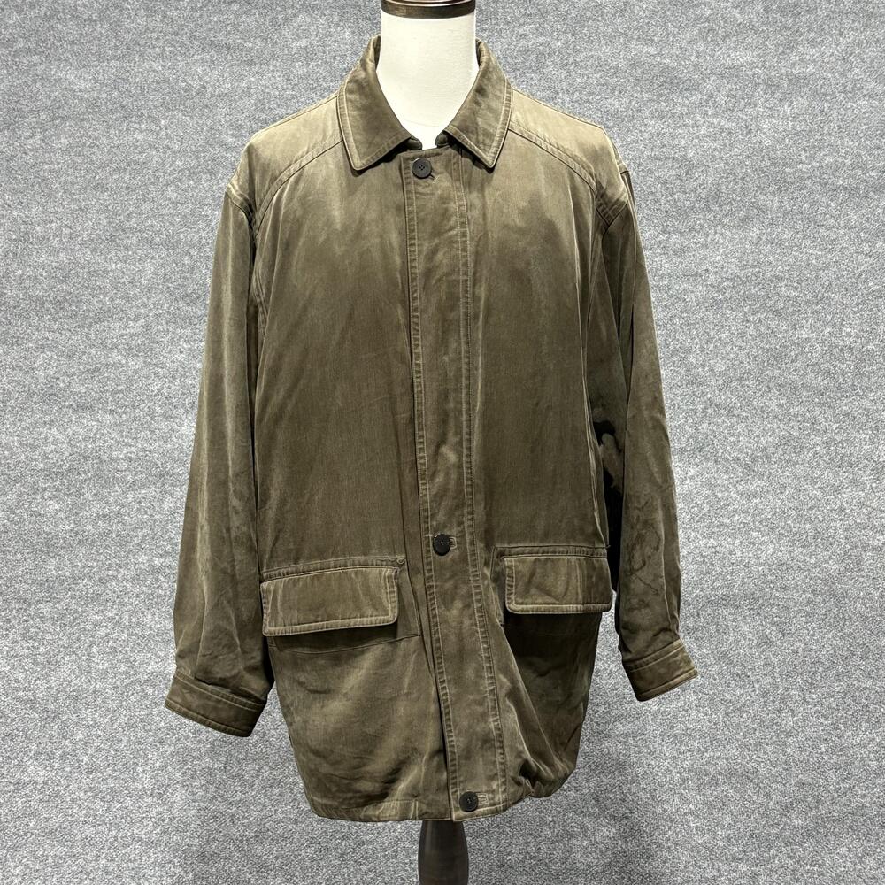Rainforest Jacket Mens XL Olive Tencel Lyocell Leather Collar Down Insulated